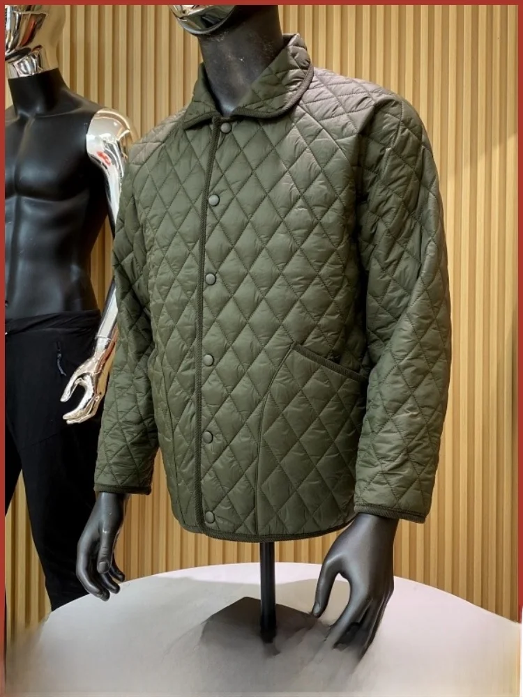 

Trendy Men's Cotton Jaet with Diamond Stitching Single Button Collar Sle Autumn Winter New Arrival Youth ular Loose Fit