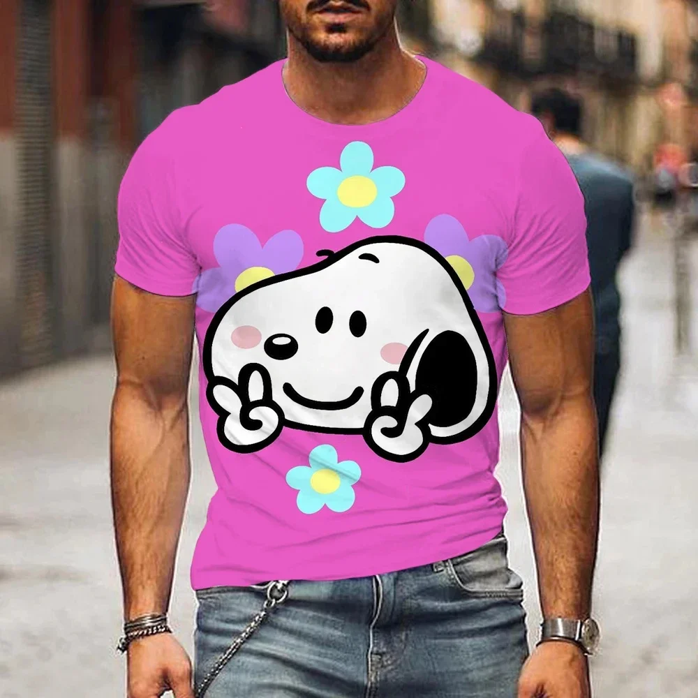 MINISO Summer Men Snoopy Printed T-Shirt Cute Cartoon Tops Tees Fashion Short Sleeve Clothing Male Daily Casual Streetwear