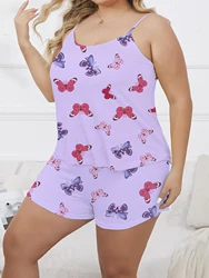 2-piece summer refreshing butterfly print purple suspender&shorts oversized women's pajamas and home clothing set