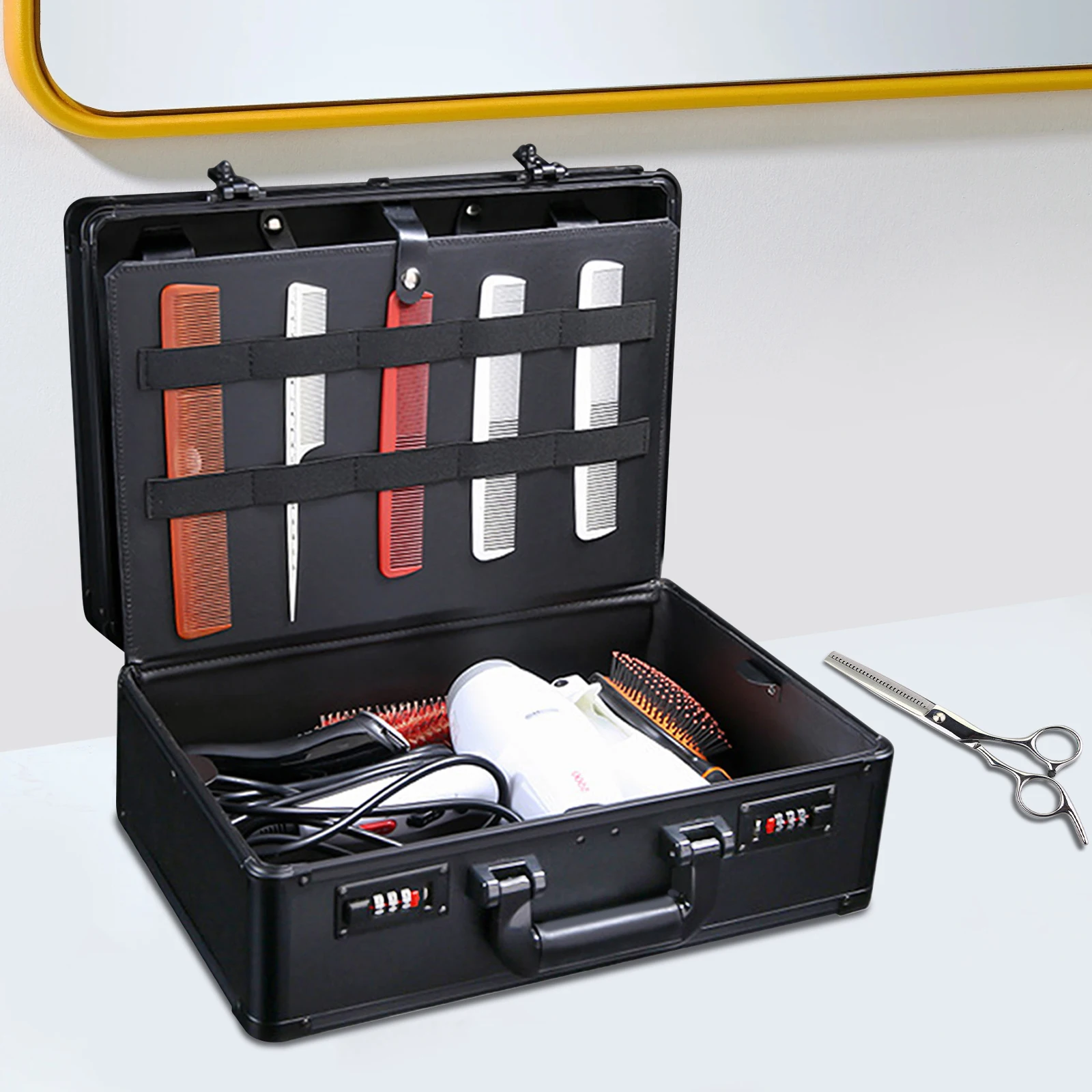 Ящик для парикмахерских инструментов, черный, подходит для парикмахеров, парикмахеров и даже косметологи для домашних животных, чтобы хранить ножницы, триммеры.
