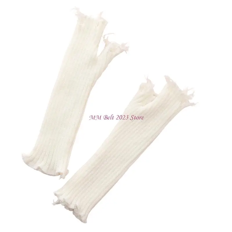 49ME قفازات محبوكة ممزقة سلسلة داكنة للجنسين قفازات متعثرة مع ألياف أكريليك ناعمة لأزياء الشارع الشهير والإكسسوارات