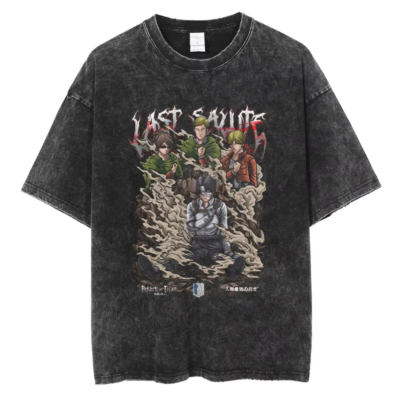 

Аниме Атака Титанов Леви Графическая стираная футболка Мужские винтажные хлопковые футболки Повседневная свободная футболка в стиле манга Harajuku Мужские топы