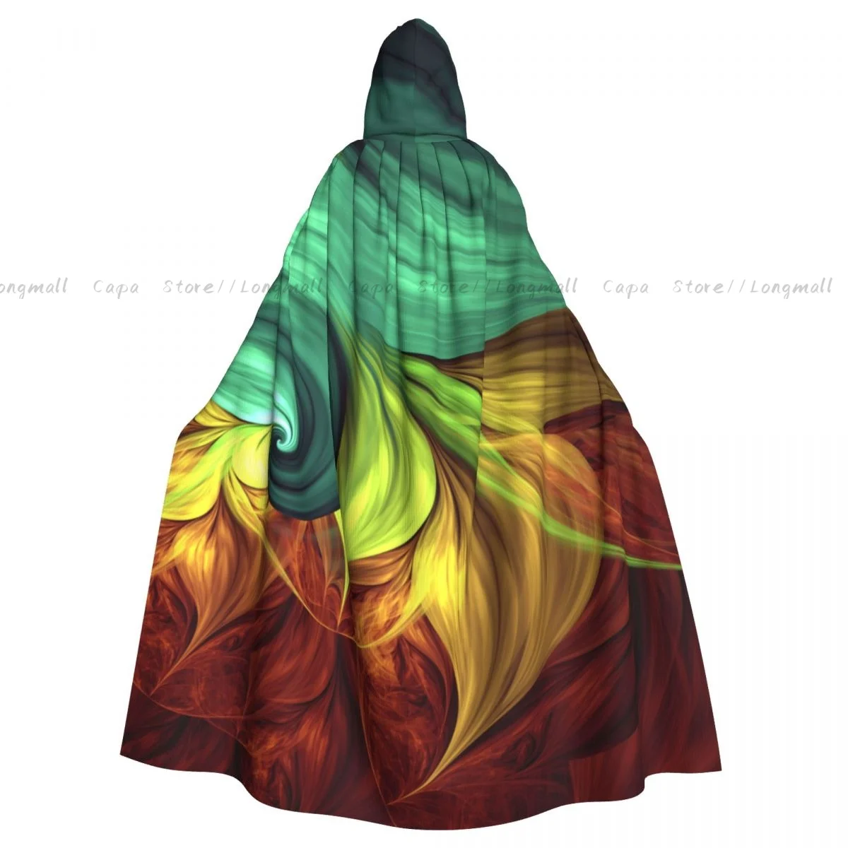 Adult Computer Stylized Fluid Tones With Artistic  Dynamic Forms Cloak Cape Hooded Medieval Costume Full Length Dress Coat