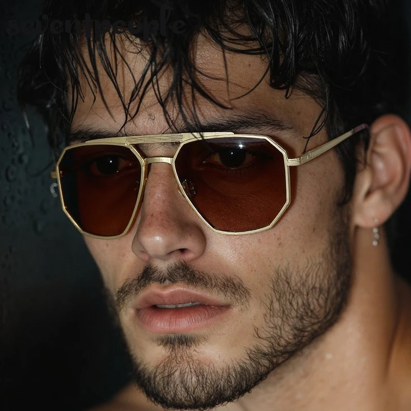 

Vintage Square Punk Sunglasses Men 2025 Luxury Brand Classic Metal Frame Polygon Sun Glasses Trendy Double Beam Shades For Male