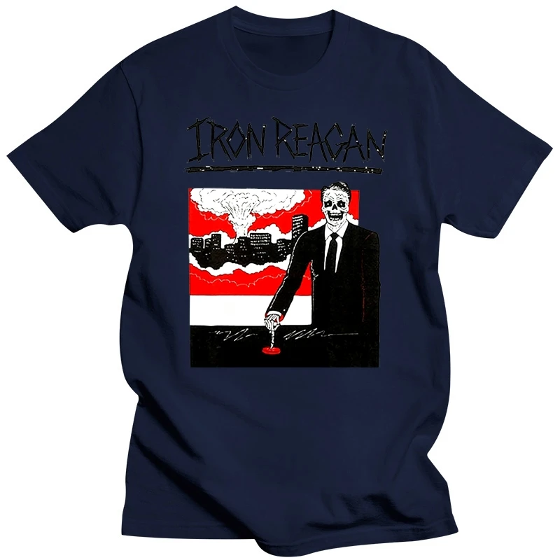 t shirt Iron Reagan Men's Finger On The Button T-shirt White Cotton Casual T Shirts