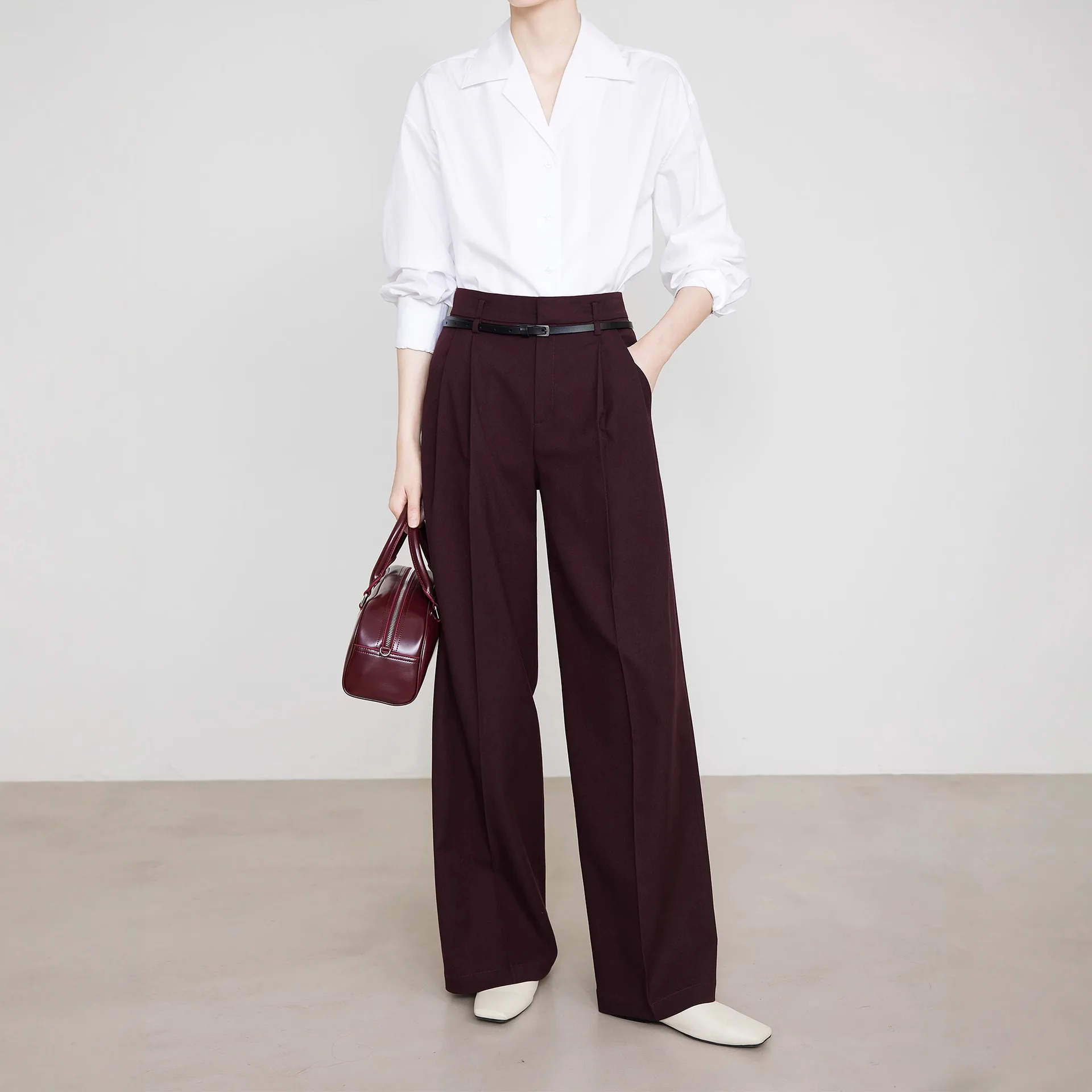 ผู้หญิงสูงเอว Minimalism อเนกประสงค์กางเกงขากว้างฤดูใบไม้ผลิฤดูใบไม้ร่วงใหม่แองโกลาสีแดงกางเกงตรงสบายๆความยาวกางเกง