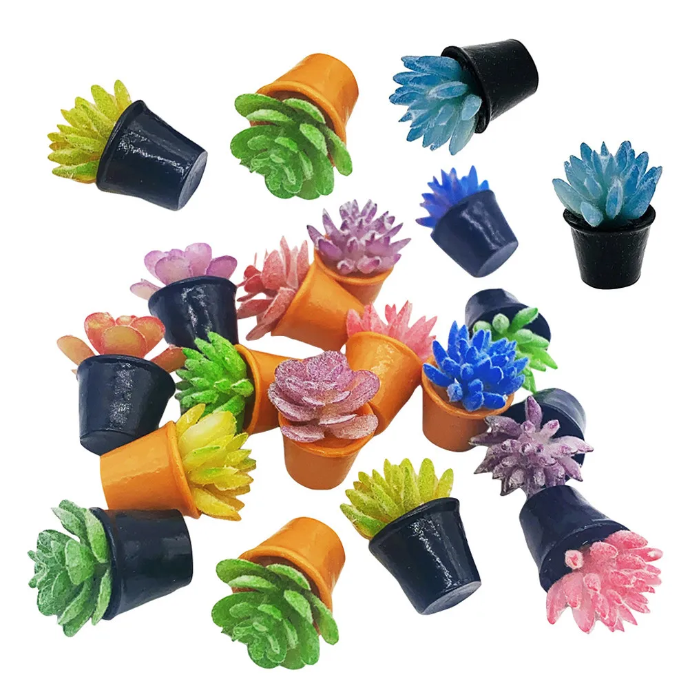 

24Pcs Miniature Dollhouse Plants Realistic Fake Succulents Small Resin Pots Desktop Bonsai Setup Indoor Plant Decor Accessories