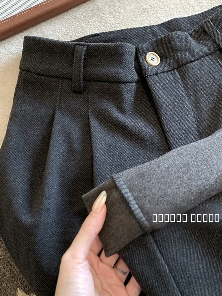 Calças Casuais de Cintura Alta e Pernas Largas para Mulheres, Calças Slim Retas de Outono e Inverno Faion, Conjunto de Vestuário Casual