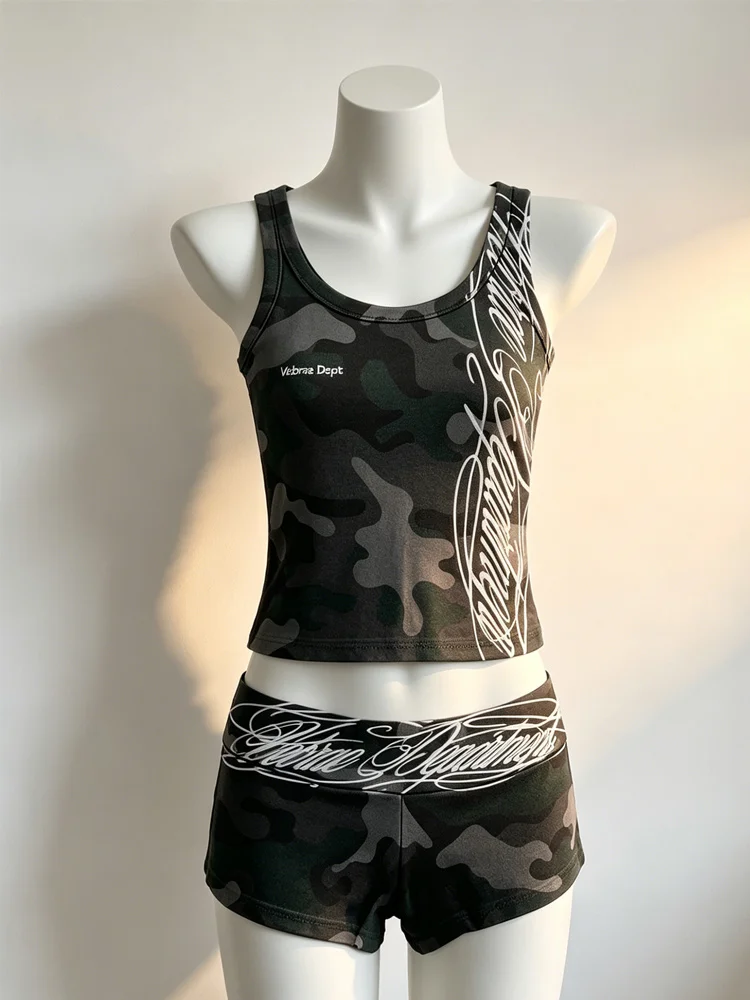 

Y2k letter printed vest 2026 new American retro spicy girl shorts sleeveless U-neck exposed navel women's top