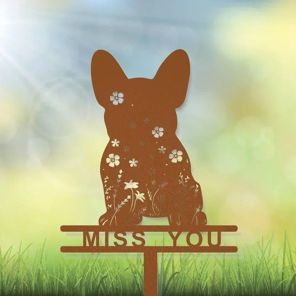 1pc Enchanting French Bulldog Memorial Stake Sign - Pet Grave Markers Sign. Metal Sign with Stake for Pet Loss Gift and Yard Art