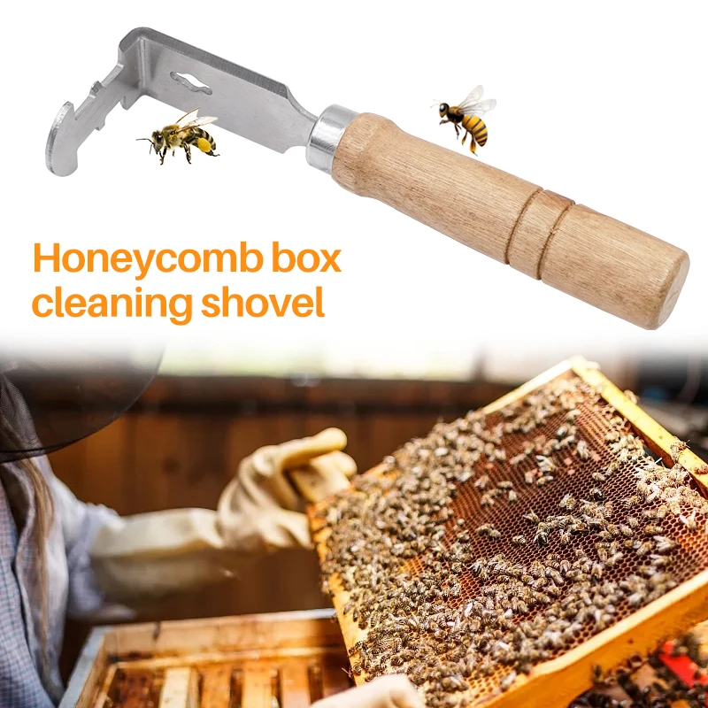 1 Pcs Stainless Steel Bee Hive Cleaner Honey Shovel Uncapping Scraper Frame Cleaning Tool with Wood Handle Beekeeping Supplies