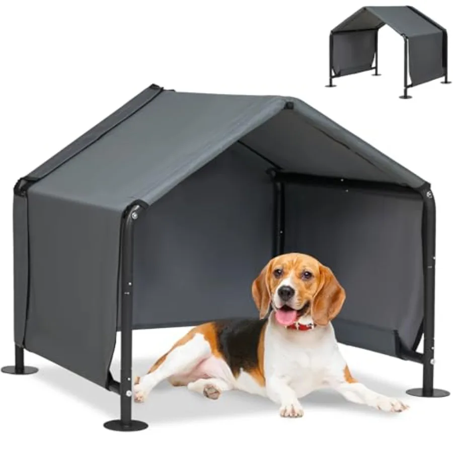 

Outdoor dog kennel for small dogs: waterproof sun and rain canopy pet house in gray, 29.5x25.6x25.6, with ground nails and UV-r