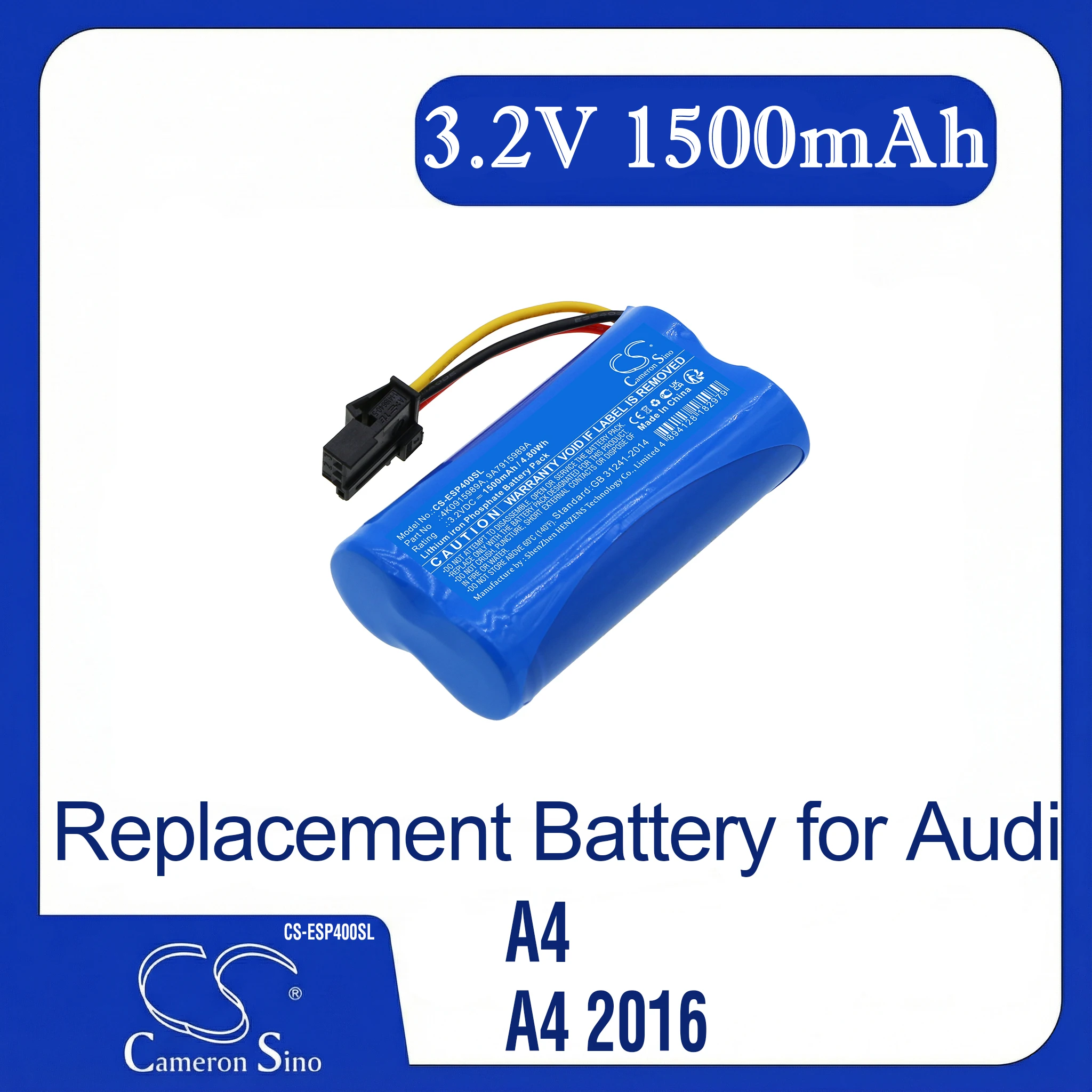 

Сменная батарея CS для Audi 8W7907468D, A4, A4 2016, A5, A5 2017, A5 Cabriolet 2018, A6, A6 2019, A, артикул: 4K0915989A, 1500 мАч / 4.8 Вт·ч