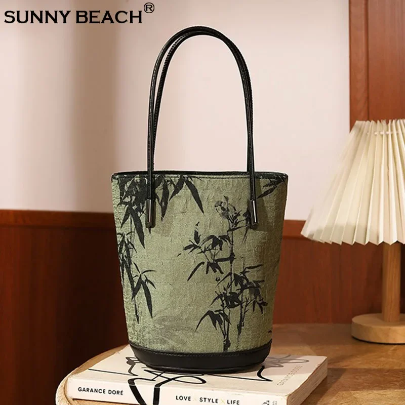 

Fashion Traditional Bamboo Chinese Cheongsam Bags Shoulder Handbag Luxury Designer Lady Tote Purses Bucket Hand Bag