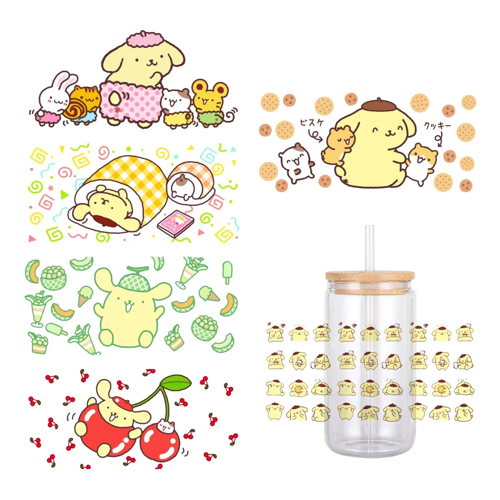 MINIS Japan Sanrio Pompom Purin Cartoon UV DTF Transfer Sticker Waterproof Transfers Decals For 16oz Glass Cup Wrap Stickers