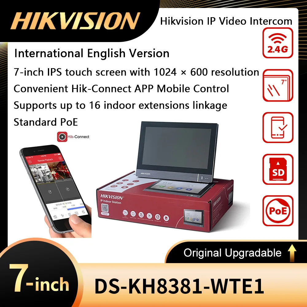 IP-видеодомофон Hikvision DS-KH8381-WTE1, внутренняя станция с 7-дюймовым сенсорным экраном, POE, Wi-Fi монитор, замена DS-KH8350-WTE1