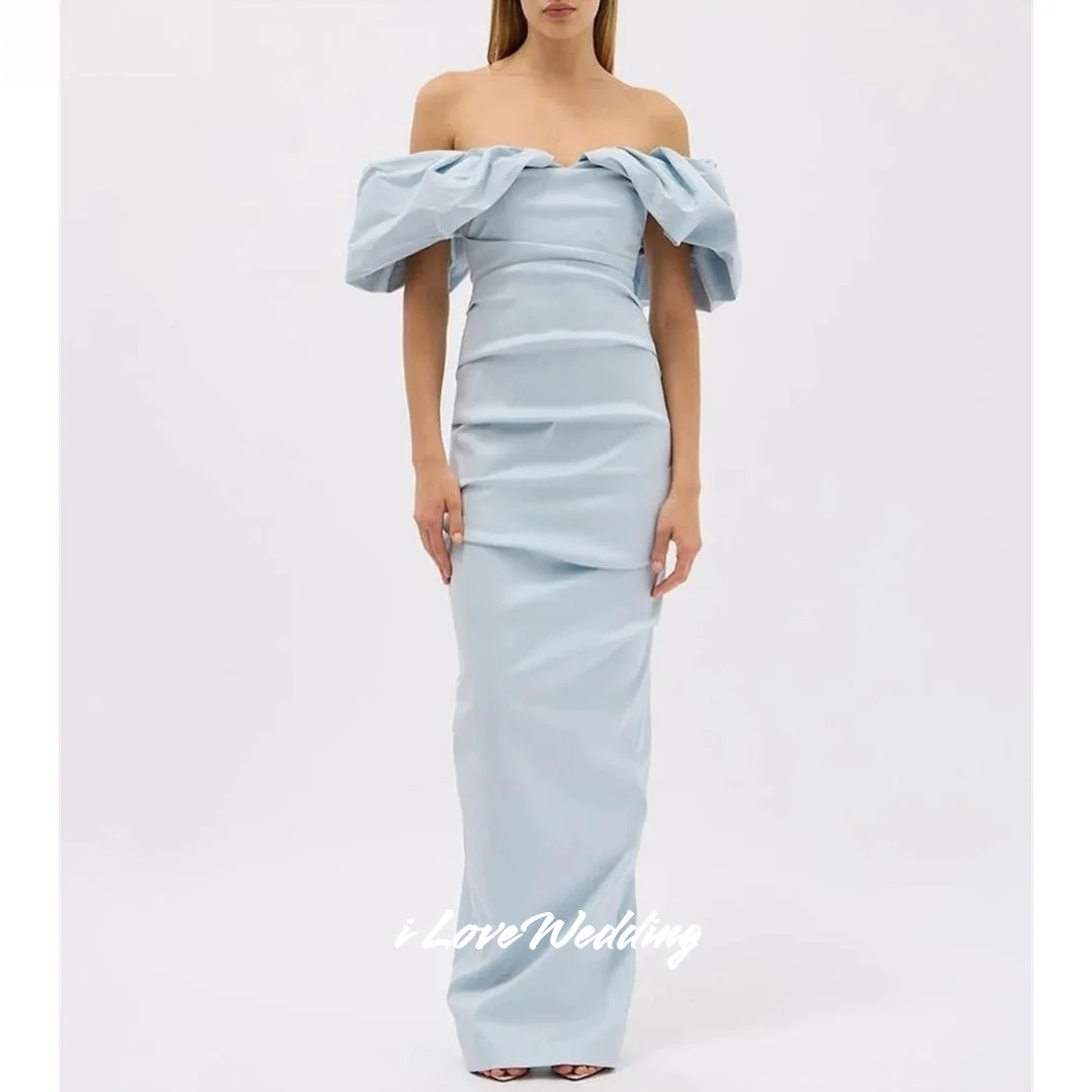 

Blue Strapless Prom Dresses Off Shoulder Backless Mermaid Pleated Split فستان سهرة نسائي Floor-Length Customized