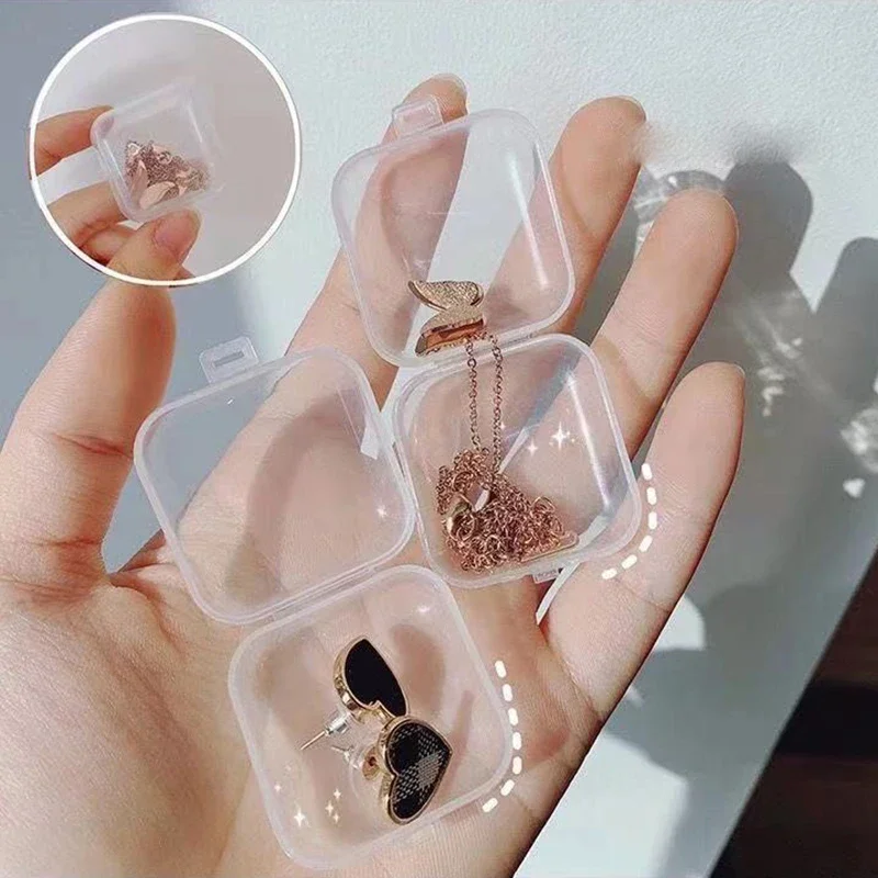 Small Boxes Square Transparent Plastic Box Jewelry Storage Case Finishing Container Packaging Box for Earrings Charms Wholesale