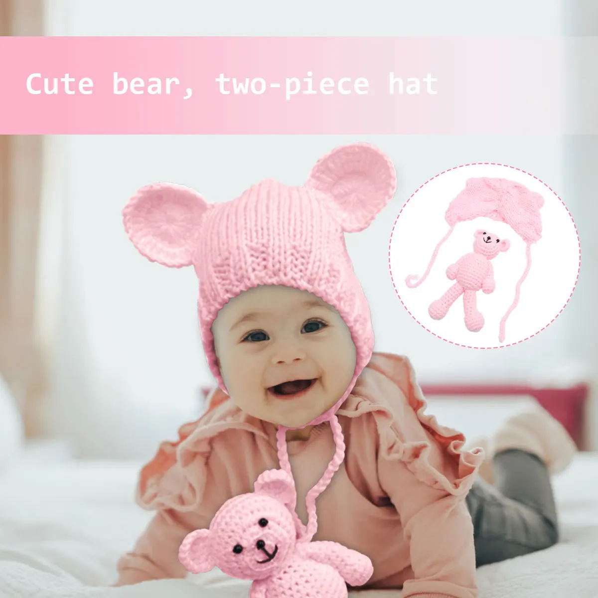 

Вязаный реквизит для фотосъемки новорожденных, светло-розовая детская шапка для фотосессии, вязаная крючком шапка с медведем для мальчиков и девочек, детская шапка для фотосъемки