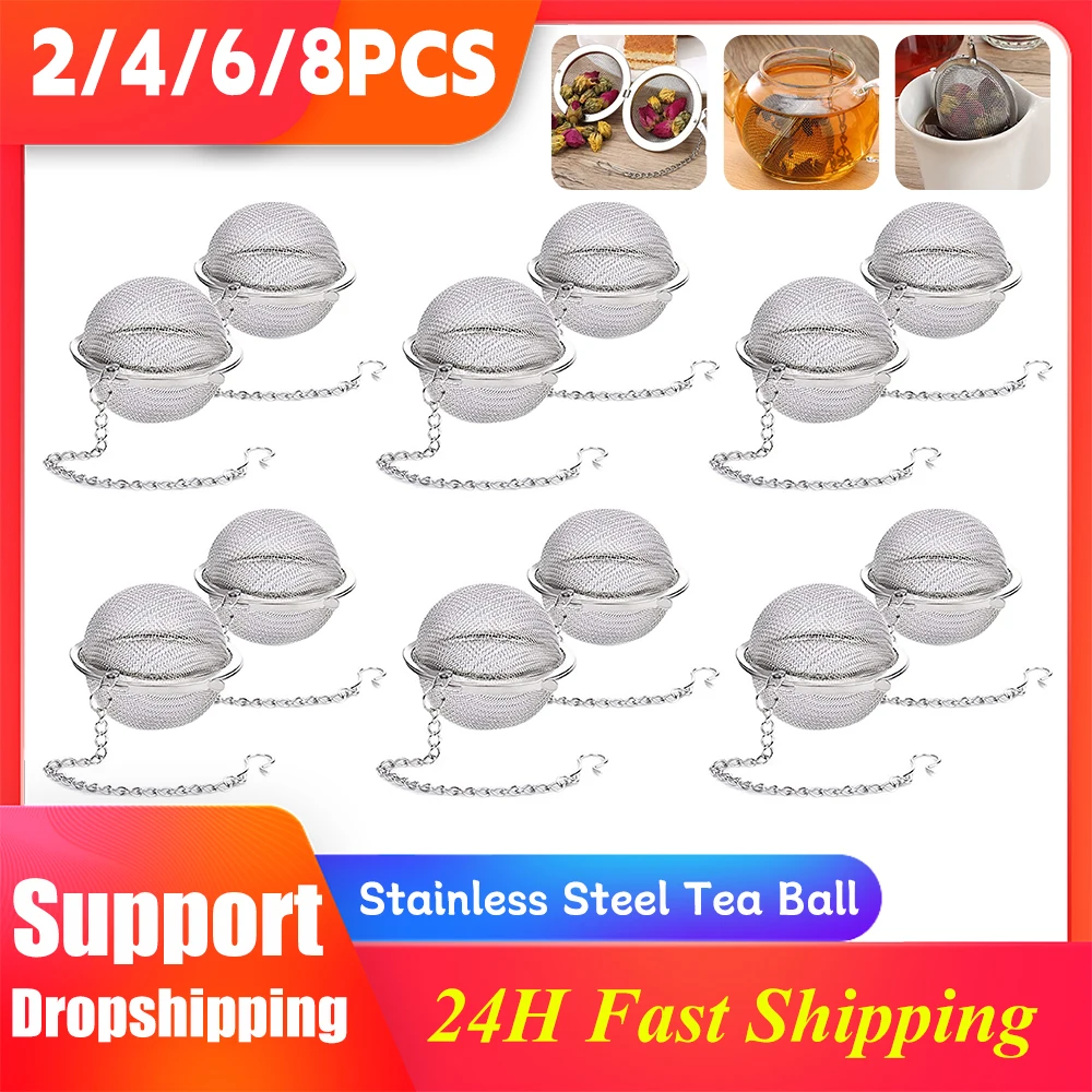 2-8PCS Stainless Steel Flavored Filter Ball Tea Filter Ball Soup Filter Ball with Extension Ehain Hook for Loose Tea Herbal Spic