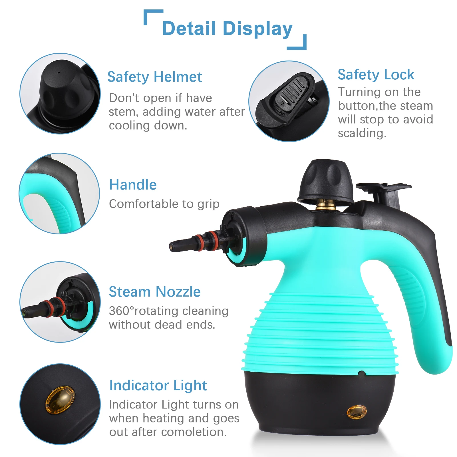 เครื่องทำความสะอาดไอน้ำ 1050W อเนกประสงค์ ความร้อนสูง พร้อมแรงดันไอน้ำ สำหรับทำความสะอาดครัวและโซฟา พร้อมอุปกรณ์เสริม 9 ชิ้น