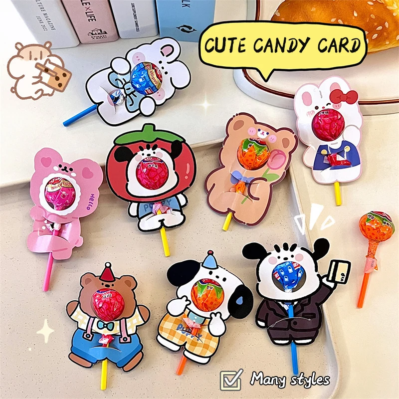 10 Pcs Lovely Cartoon Animals Lollipop Package Cards Flowers Candy DIY Packaging Birthday Party Cupcake Topper Decoration