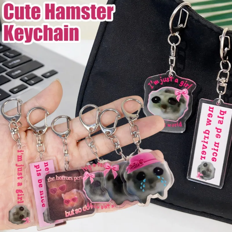 Personalized Hamster Keychain Animal Cute Expression Key Chain Buckle High Quality Light Small Mouse Keyring Acrylic Key Pendant