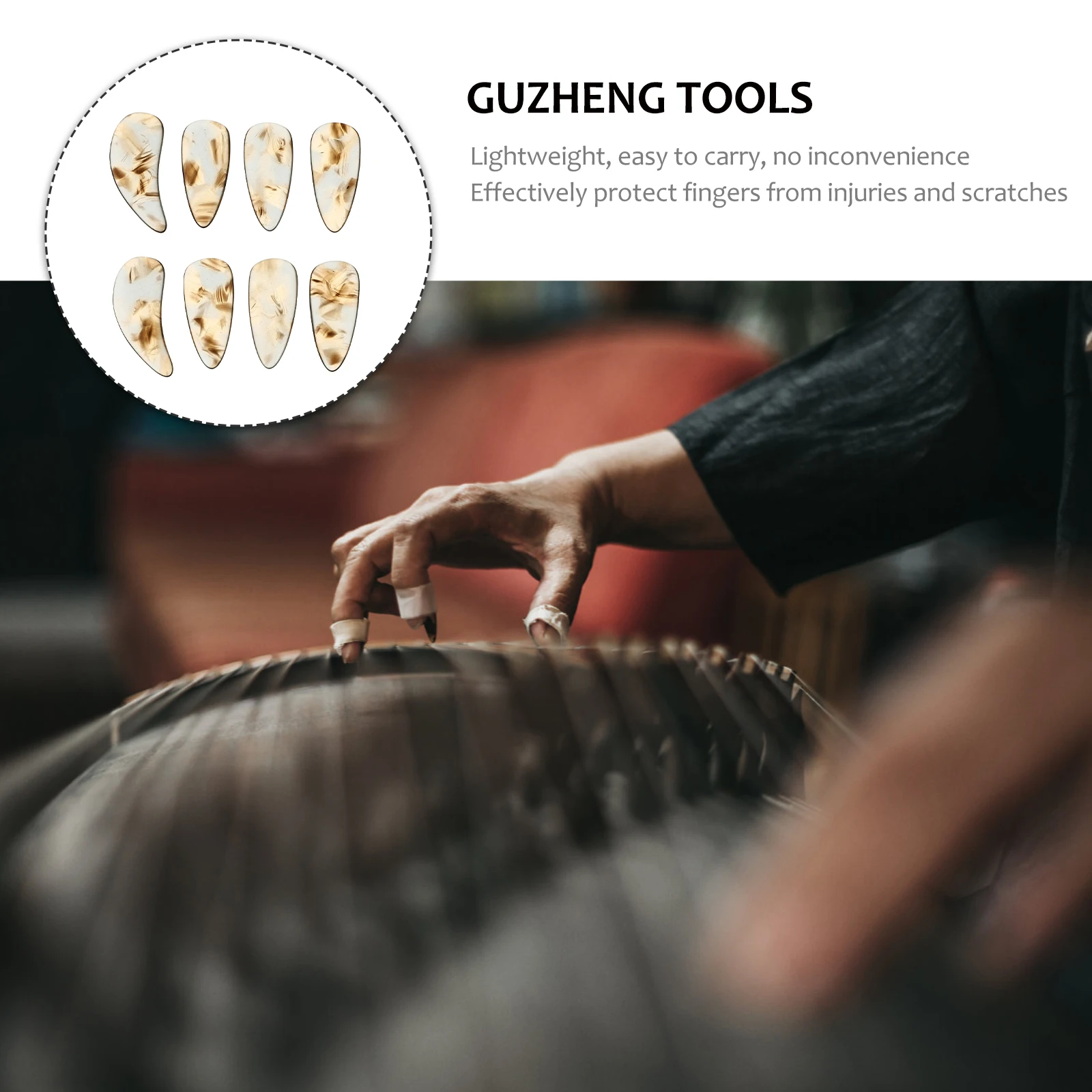 

8pcs Guzheng Nails Polymer Double Arc Lightweight Protect Fingers Practice Performance Finger Picks Accessories
