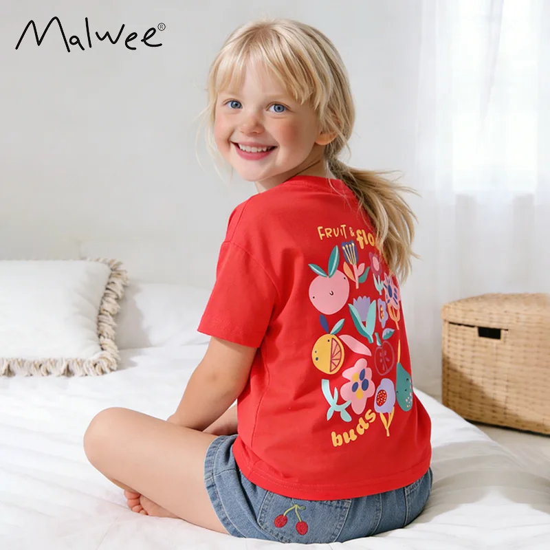 

malweeChildren's Outfit for Girls, New Summer Style with Round NeckTShirts, casual jeans, children's clothing
