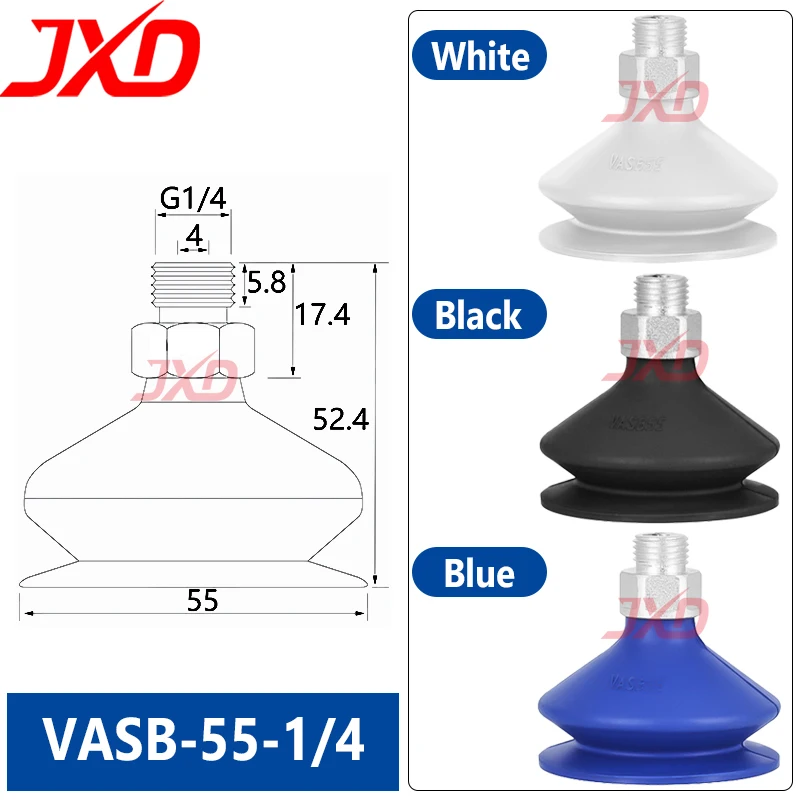 JXD Bellows Vacuum Suction Cup VASB-55-1/4 NBR Rubber Manipulator Gripper Pad 55mm Pneumatic Parts VASB 55 High Quality