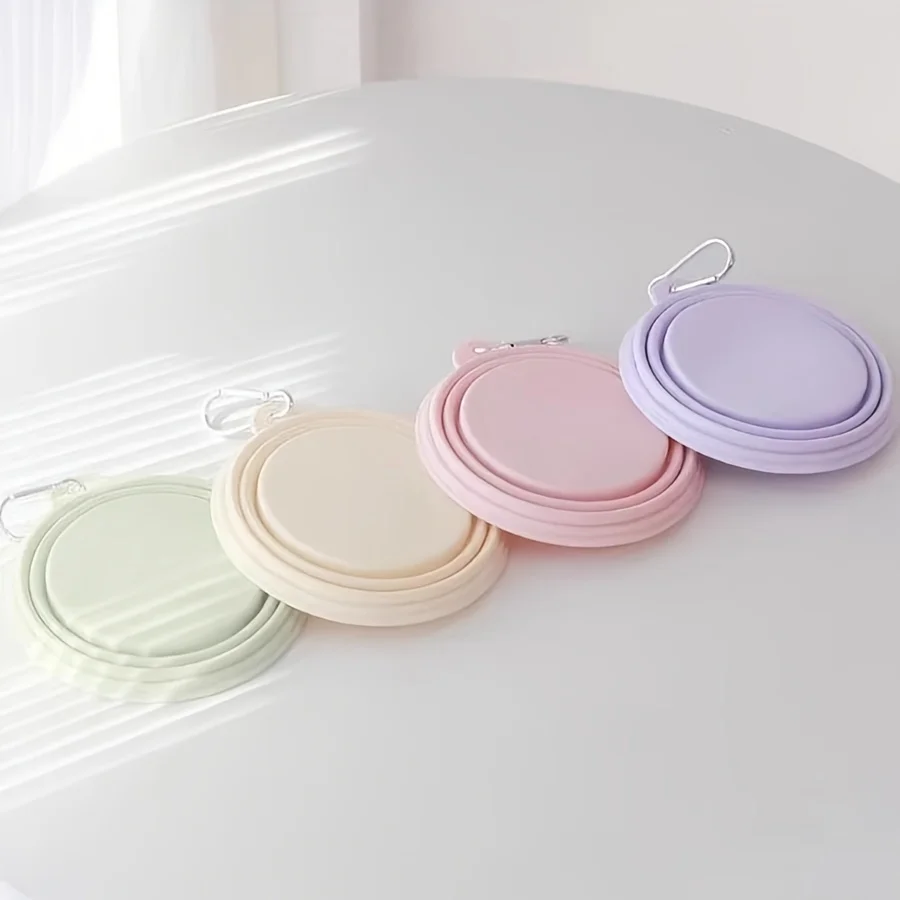 Hanging Dog Pet Folding Silicone Bowl Outdoor Travel Portable Food Water Container Feeding Tray Bowl Macaron Color Pet Supplies