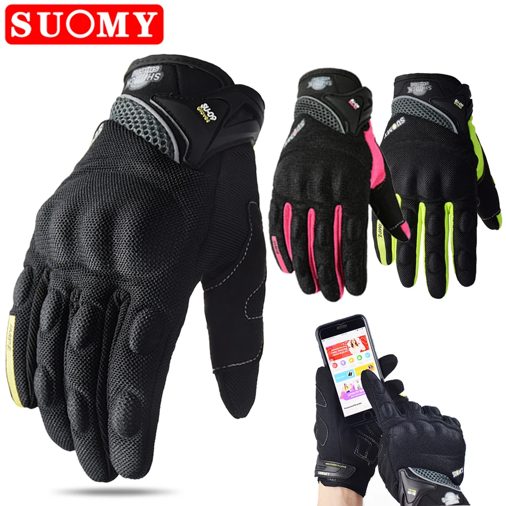 Suomy Summer Breathable Full Finger Motorcycle Gloves Wear-resistant Touch Screen Moto Biker Gloves Motocross Racing Luvas Moto