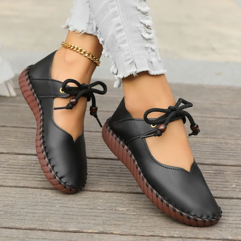 Sapatos de couro antiderrapante para mulheres, sapatos simples, salto baixo, carro, alça de sutura, oxford, confortável, desgaste, moda, primavera, outono, novo