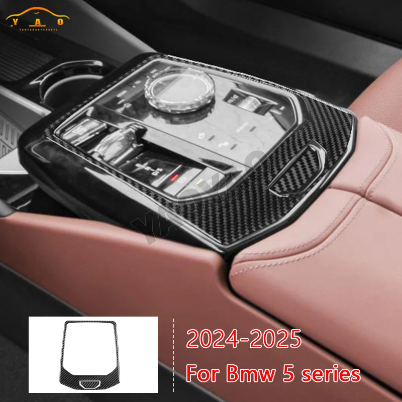 

Carbon Fiber Gear Shifter Decoration Panel Trim Center Console Frame Cover For BMW 5 Series i5 G60 G68 2024 2025 Car Accessories