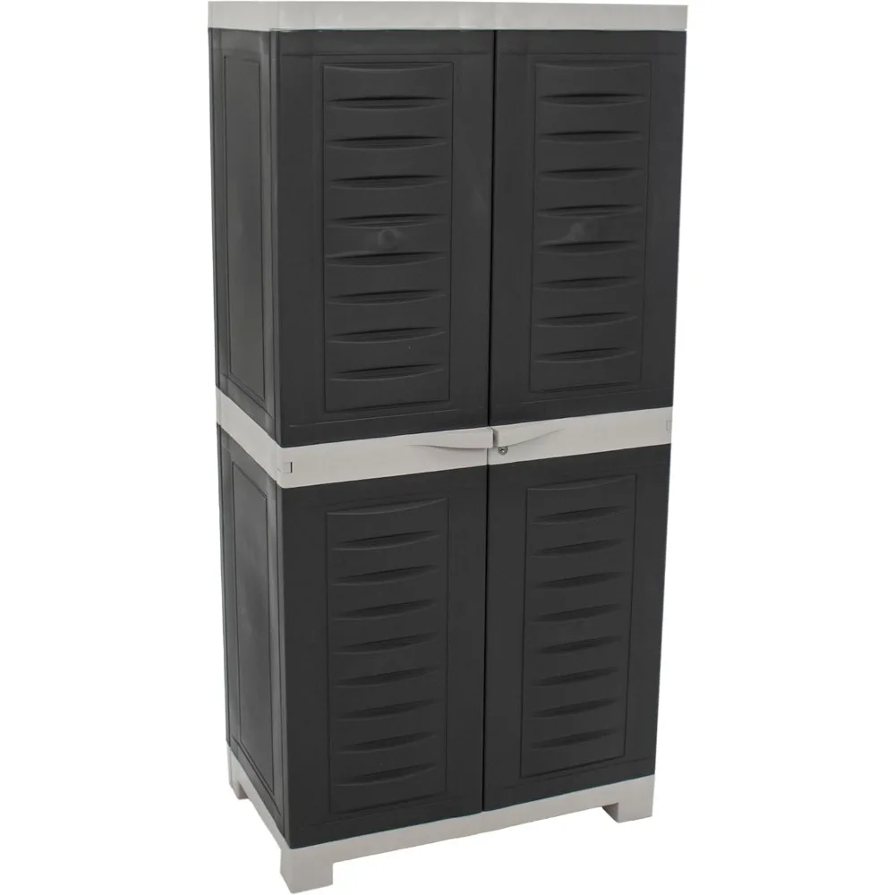 

Plastic Lockable Storage Cabinet - Versatile Plastic Storage Cabinet with Doors and 3 Adjustable Shelves - Tool-Free Assembly -
