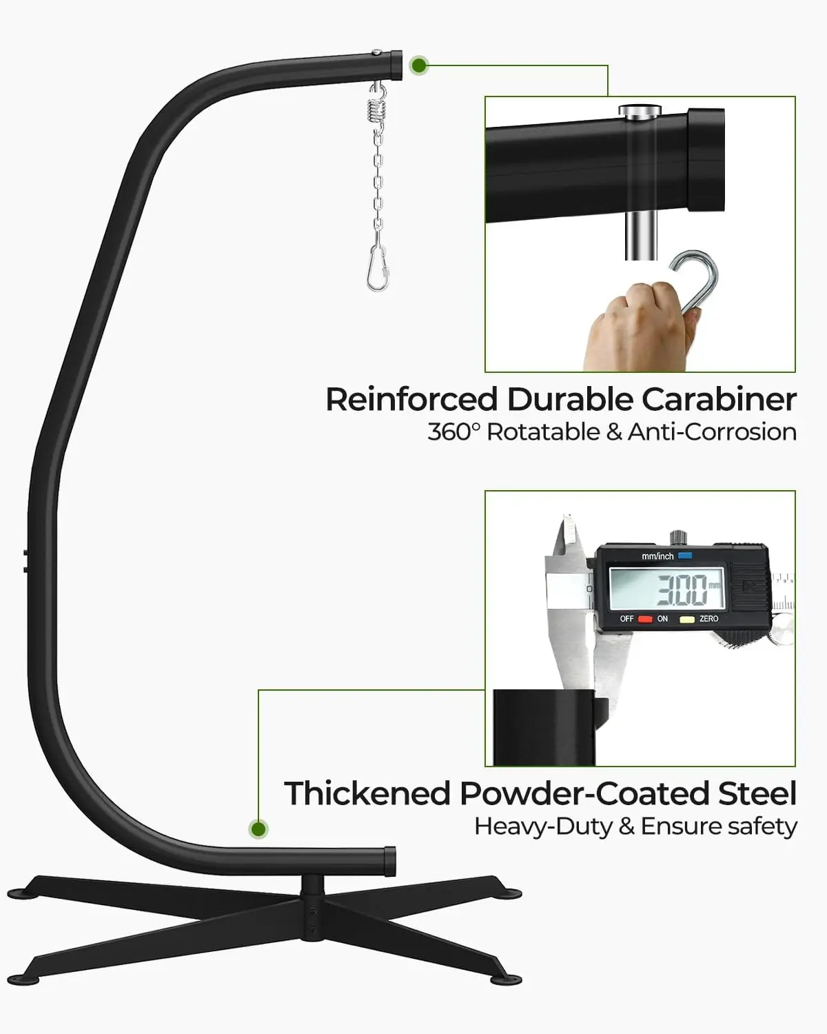 Подставка для качелей-гамака, подвесная C-подставка с пряжкой и пружинным крючком, для использования в помещении, на открытом воздухе, прочная подвесная подставка Максимальная нагрузка