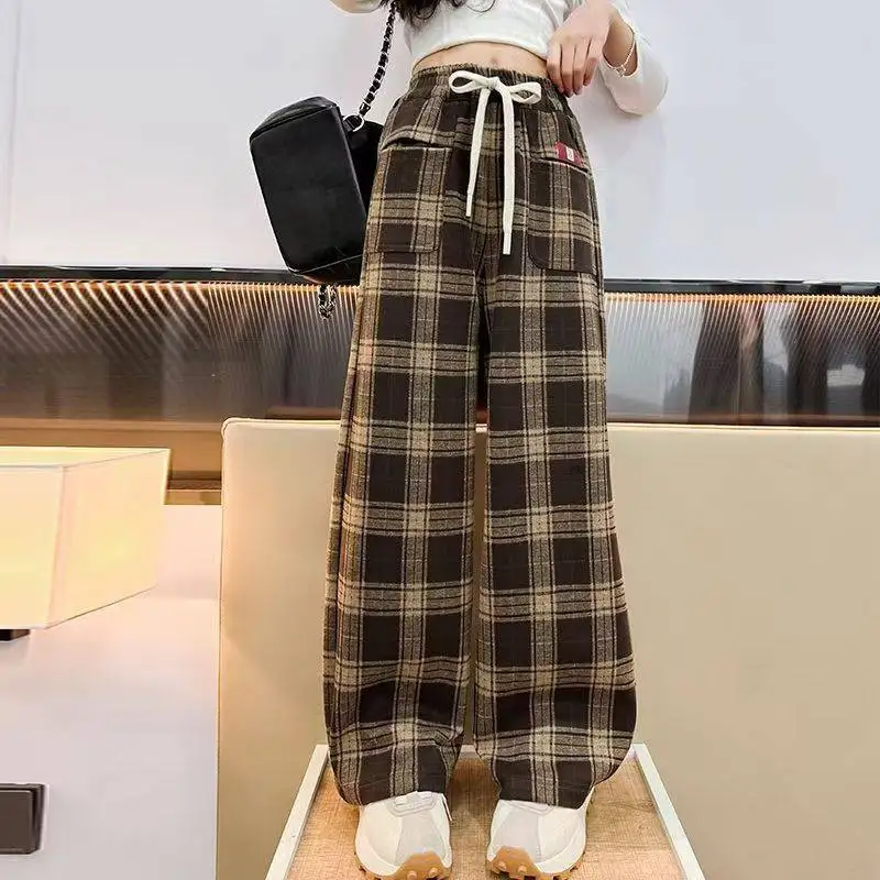 Girls Fleece Lined Pants Winter Thick Warm Wide Leg Casual Trousers Kids Fashion Long Bottoms