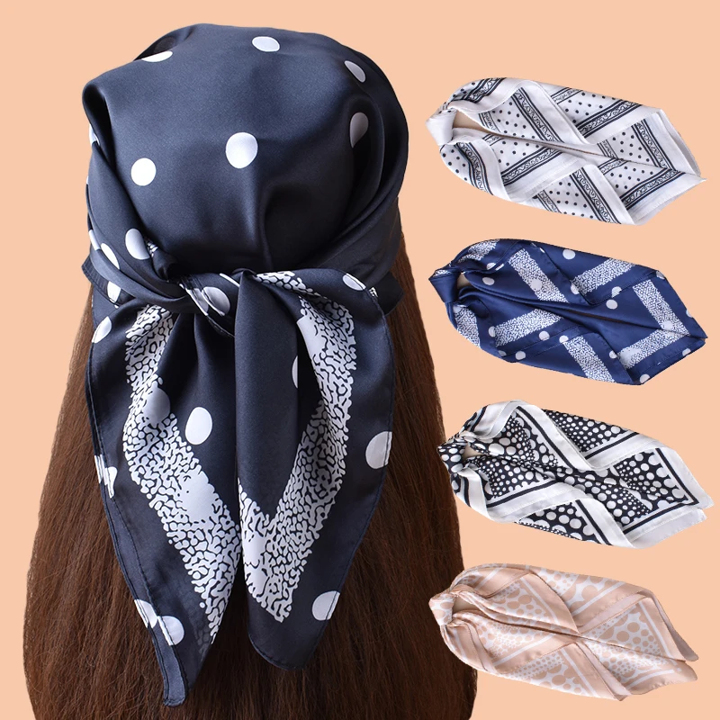 

1pc Geometric Spiral Polka Dot Print Satin Square Scarf Women's Spring Fashion Hair Accessory Can Be Used as Belt Bag Decor Silk