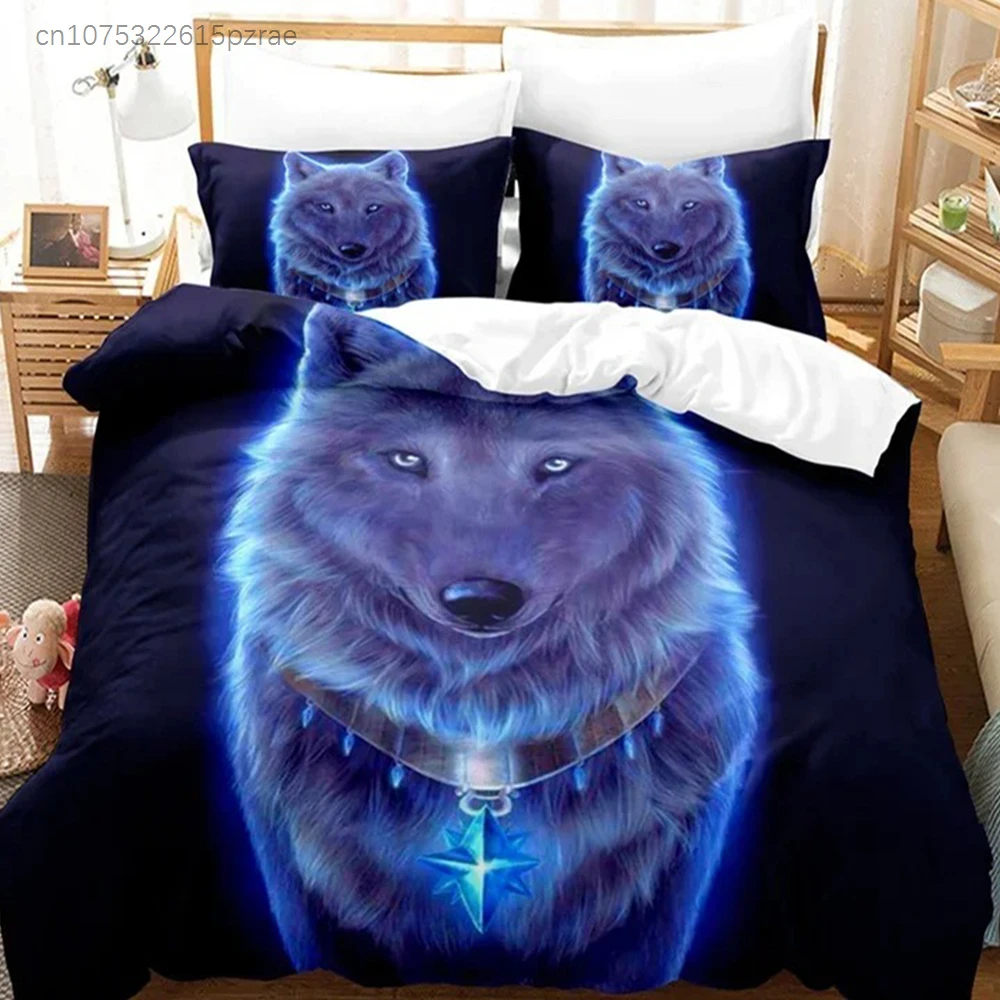 3D Wild Animal Duvet Cover Moon And Wolf Bedding Set Microfiber Galaxy Comforter Cover King Full For Kids Teens Boys Room Decor