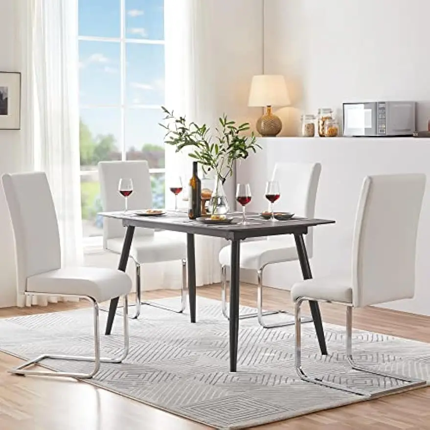 6PCS Dining Chairs Modern Kitchen Chairs Armless Side Chairs with Faux Leather Seat, Metal Legs and High Back