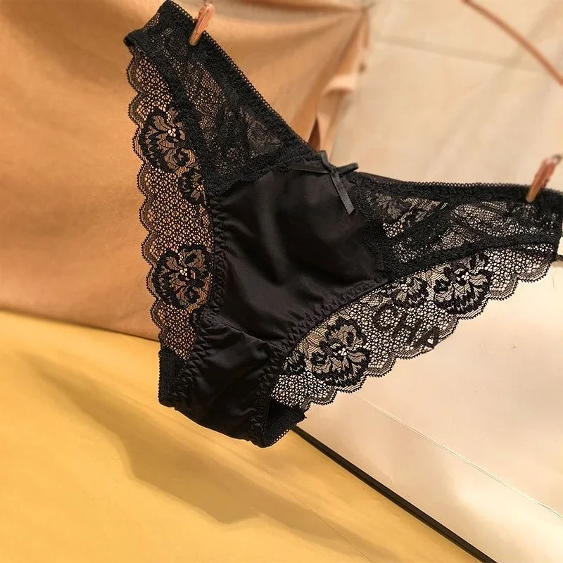 High-End Sexy Satin Lace Underwear Women French Style Mesh Jacquard Briefs Ladies Low-waisted Thin Breathable Comfort Panties