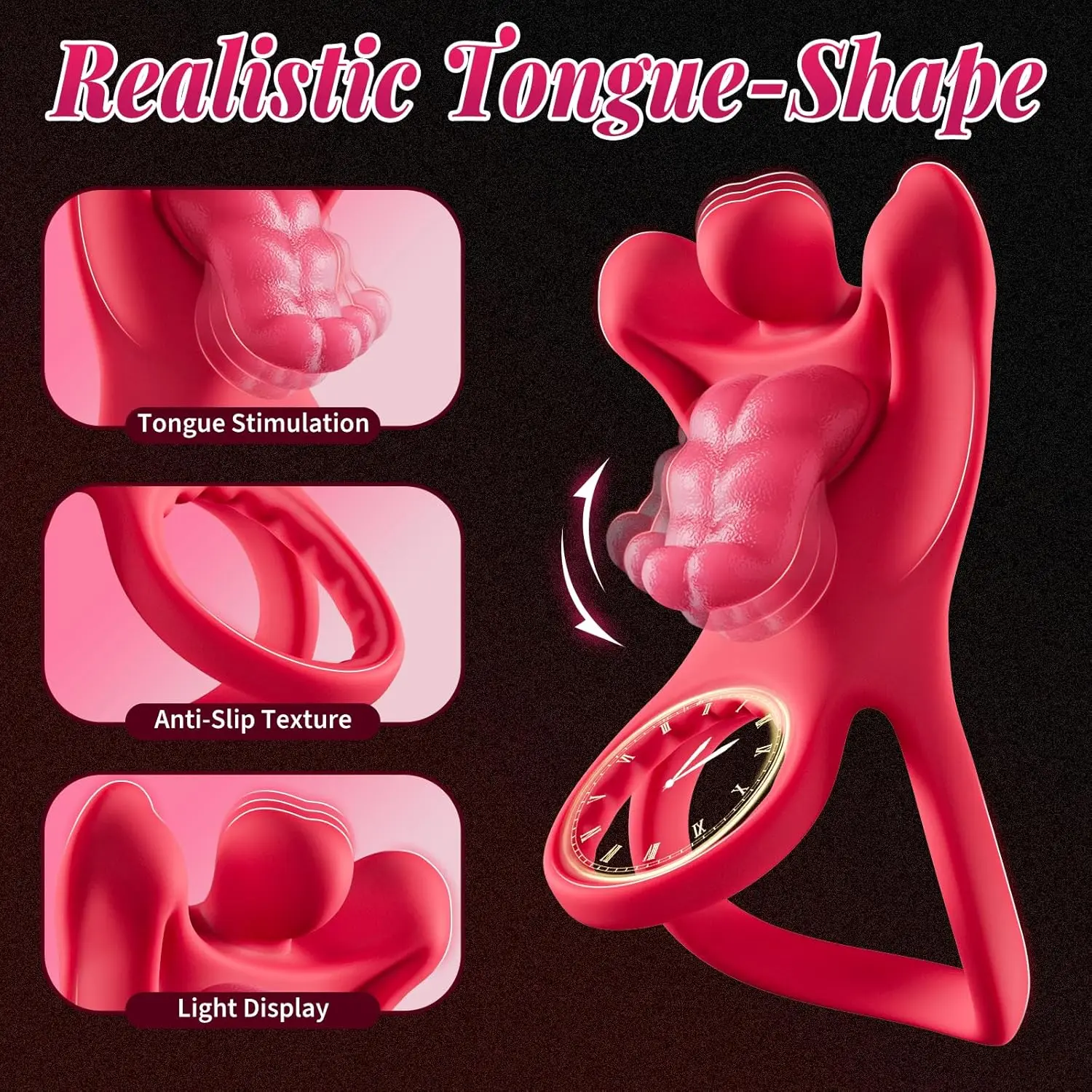 Male Masturbator Vibrating Cock Ring Realistic Tongue-Shape Clitoral Vibrator Penis Ring Adult Sex Toys for Men Enhanced Couple view 2