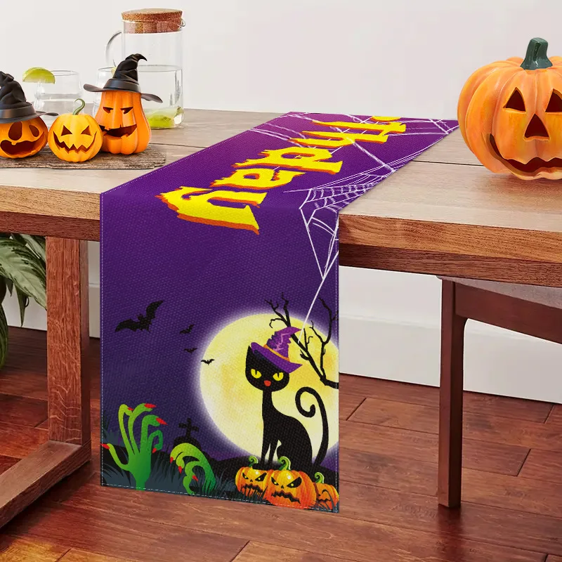 

Halloween Table Flag Table Flag, Ghost Cat Table, Living Room, Dining Room, Family Party Tablecloth, Happy Birthday