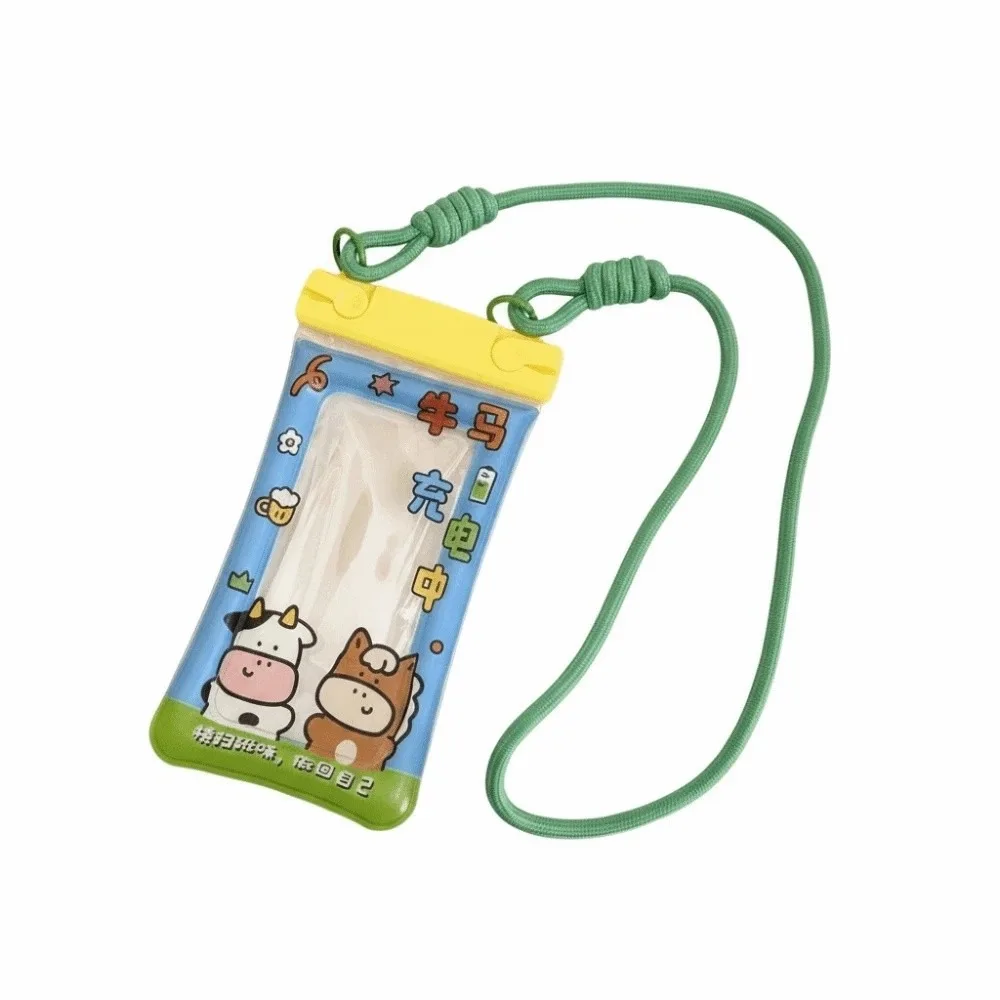Adjustable Strap Waterproof Phone Pouch Cartoon Animal Printed Lightweight Transparent Hanging Neck Bag Sealed PVC
