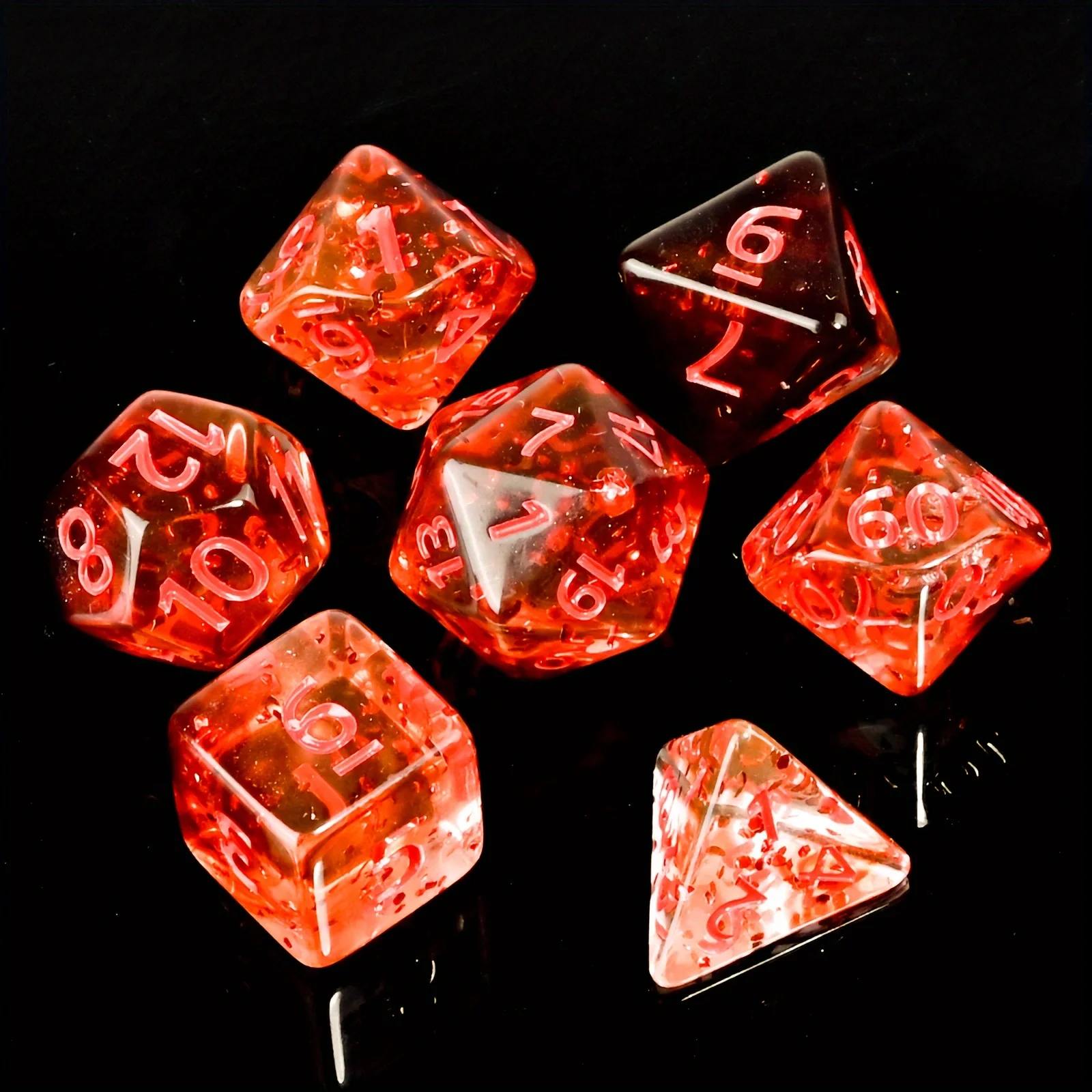 7pcs DND  Mini  Resin  Dice Set,Shiny Sharp Edged Resin Dice Inside,7 Piece Polyhedral Dice Set for Roleplaying,New Year\'s Gift