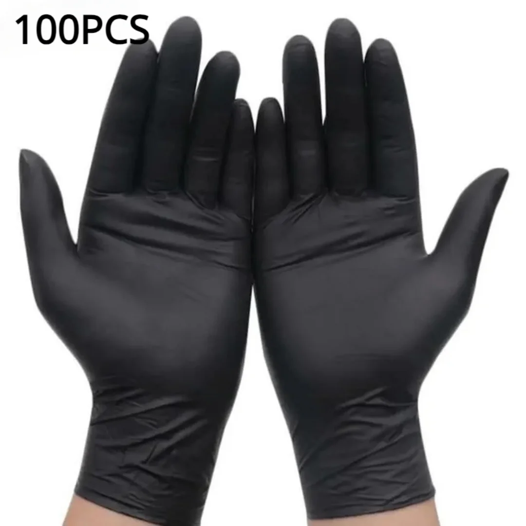

100 шт. бытовые перчатки, черные утолщенные нитриловые перчатки для работы по дому, кухне, работы, чистого приготовления пищи, парикмахерских, водонепроницаемые перчатки