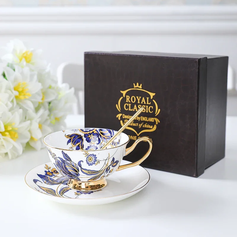 British Style Ceramic Flower Bone China Coffee Cup and Set High-end Afternoon Tea Pastoral Birthday Gift