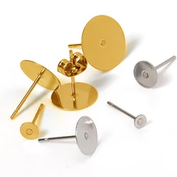 100 stücke Gold Farbe 316L Edelstahl Ohrring Bolzen DIY Ohr Leere Post Pins 3-12mm Flache Runde tray Basis Ohr Schmuck, Die DIY
