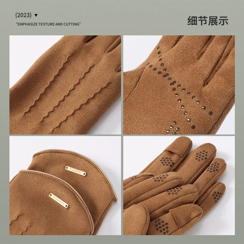 Guantes de gamuza de invierno para hombre, guantes para deportes al aire libre, forro polar, acolchados, cálidos, para conducir, a prueba de viento y frío, transfronterizos