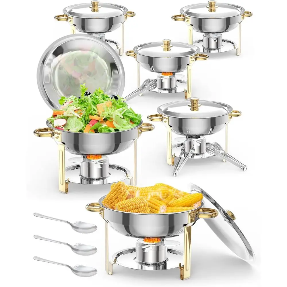 

NSF Certified 6-Piece Stainless Steel Chafing Dish Set with Lids, Servers, and Tools for Buffet Catering and Events